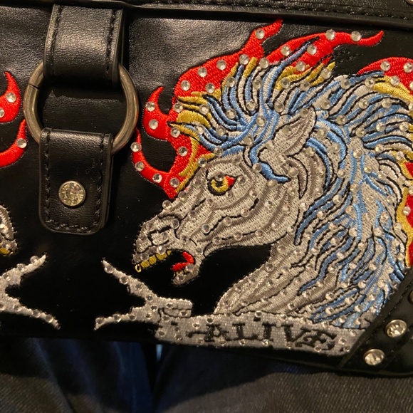 y2K Ed Hardy McBling Rhinestone Dead or Alive Shoulder Bag Purse Blackhorse nwt - Picture 5 of 8